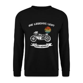 Roller Mofa Legende Lebt Alte Schule Vintage Retro - Unisex Pullover - Schwarz - Vorne - Alina (178cm) & Michal (187cm)