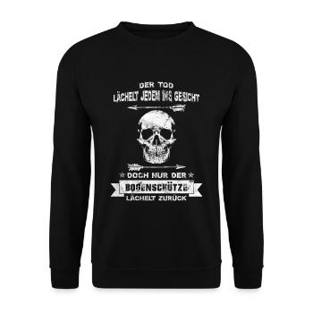 Bogenschießen Lächeln Bogensport Bogenschütze - Unisex Pullover - Schwarz - Vorne - Alina (178cm) & Michal (187cm)