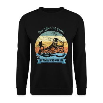 Das Leben ist besser in Wanderschuhen - Unisex Pullover - Schwarz - Vorne - Alina (178cm) & Michal (187cm)