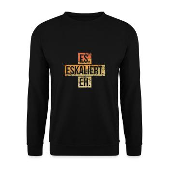Es eskaliert eh Mallorca Sprüche Eskalation Feiern - Unisex Pullover - Schwarz - Vorne - Alina (178cm) & Michal (187cm)