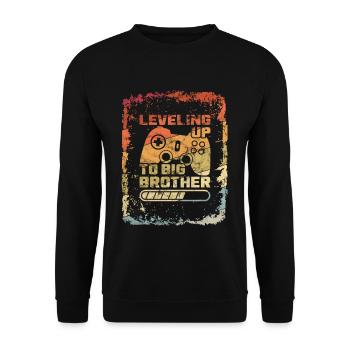 Vintage Leveling up Grand frère Big Brother - Sweat-shirt Unisexe - noir - Devant - Alina (178cm) & Michal (187cm)