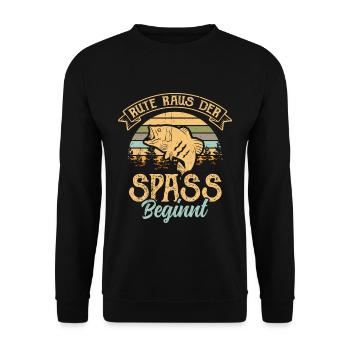 Rute Raus der Spass beginnt Angelrute Vintage Retr - Unisex Pullover - Schwarz - Vorne - Alina (178cm) & Michal (187cm)
