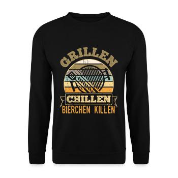 Grillen Chillen Bierchen Killen - Unisex Pullover - Schwarz - Vorne - Alina (178cm) & Michal (187cm)