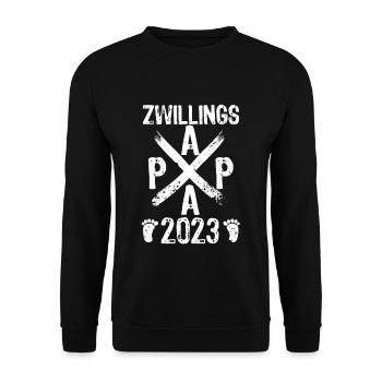 Papa 2023 Zwillinge Vater Geschenk zum Vatertag - Unisex Pullover - Schwarz - Vorne - Alina (178cm) & Michal (187cm)