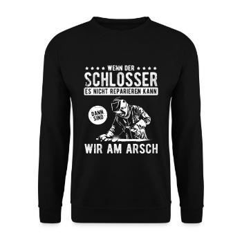 Schlosser Schweißer Schlosser Sprüche Schlosser Ge - Unisex Pullover - Schwarz - Vorne - Alina (178cm) & Michal (187cm)