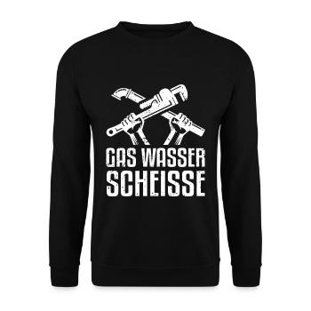 Gas Wasser Scheisse - Lustiges Klempner Geschenk - Unisex Pullover - Schwarz - Vorne - Alina (178cm) & Michal (187cm)