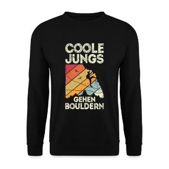 Coole Jungs gehen Bouldern - Klettern Kinder Junge - Unisex Pullover - Schwarz - Vorne - Alina (178cm) & Michal (187cm)