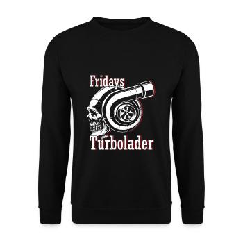 Fridays for Turbolader - Tuning Auto Rennen Hubrau - Unisex Pullover - Schwarz - Vorne - Alina (178cm) & Michal (187cm)
