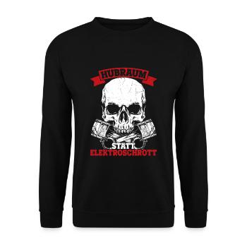 Hubraum statt Elektroschrott - Auto Motorrad Tunin - Unisex Pullover - Schwarz - Vorne - Alina (178cm) & Michal (187cm)