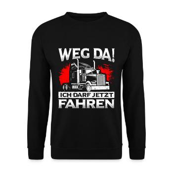 LKW Führerschein Weg Da! Ich darf jetzt Fahren LKW - Unisex Pullover - Schwarz - Vorne - Alina (178cm) & Michal (187cm)