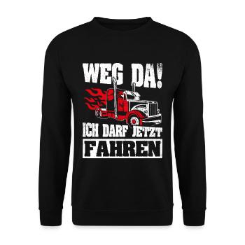 LKW Führerschein Bestanden Weg Da! Geschenk LKW-Fa - Unisex Pullover - Schwarz - Vorne - Alina (178cm) & Michal (187cm)
