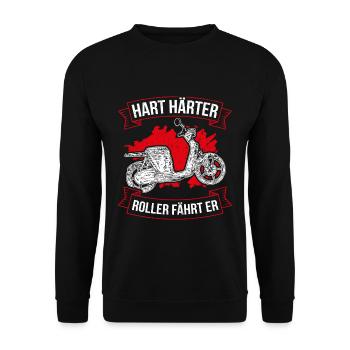 Hart Härter Roller Fährt Er Moped Mofa Mopedfahrer - Unisex Pullover - Schwarz - Vorne - Alina (178cm) & Michal (187cm)