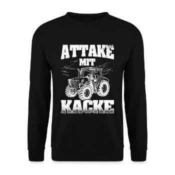 Attacke mit Kacke Traktor Bauer - Lustiger Spruch - Unisex Pullover - Schwarz - Vorne - Alina (178cm) & Michal (187cm)