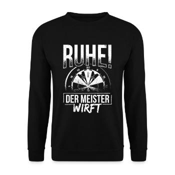 Ruhe der Meister wirft Dart Sprüche Geschenk Darts - Unisex Pullover - Schwarz - Vorne - Alina (178cm) & Michal (187cm)