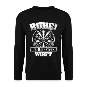 Dart Ruhe Der Meister Wirft Dartsport Geschenk - Unisex Pullover - Schwarz - Vorne - Alina (178cm) & Michal (187cm)