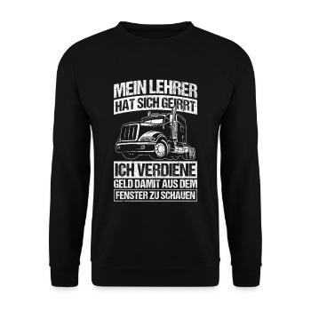LKW-Fahrer Lustiger LKW Lastwagen Spruch Geschenk - Unisex Pullover - Schwarz - Vorne - Alina (178cm) & Michal (187cm)