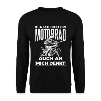 Motorrad Biker - Ich frag mich ob Motorrad an mich - Unisex Pullover - Schwarz - Vorne - Alina (178cm) & Michal (187cm)