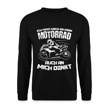 Motorrad Biker - Ich frag mich ob Motorrad an mich - Unisex Pullover - Schwarz - Vorne - Alina (178cm) & Michal (187cm)