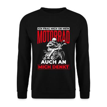 Motorrad Biker - Ich frag mich ob Motorrad an mich - Unisex Pullover - Schwarz - Vorne - Alina (178cm) & Michal (187cm)