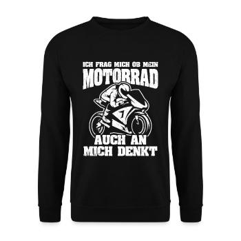 Motorrad Biker - Ich frag mich ob Motorrad an mich - Unisex Pullover - Schwarz - Vorne - Alina (178cm) & Michal (187cm)