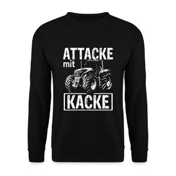 Attacke mit Kacke Traktor Bauer - Lustiger Spruch - Unisex Pullover - Schwarz - Vorne - Alina (178cm) & Michal (187cm)