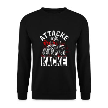 Attacke mit Kacke Traktor Bauer - Lustiger Spruch - Unisex Pullover - Schwarz - Vorne - Alina (178cm) & Michal (187cm)