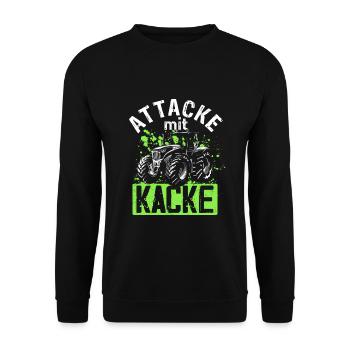 Attacke mit Kacke Traktor Bauer - Lustiger Spruch - Unisex Pullover - Schwarz - Vorne - Alina (178cm) & Michal (187cm)
