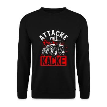 Attacke mit Kacke Traktor Bauer - Lustiger Spruch - Unisex Pullover - Schwarz - Vorne - Alina (178cm) & Michal (187cm)