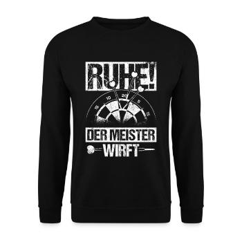 Ruhe der Meister wirft Dart Sprüche Geschenk Darts - Unisex Pullover - Schwarz - Vorne - Alina (178cm) & Michal (187cm)