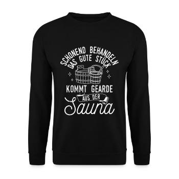 Saunameister - Geschenk Sauna Spruch Saunieren - Unisex Pullover - Schwarz - Vorne - Alina (178cm) & Michal (187cm)