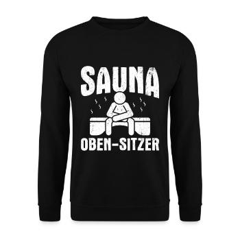 Saunameister - Geschenk Sauna Spruch Saunieren - Unisex Pullover - Schwarz - Vorne - Alina (178cm) & Michal (187cm)