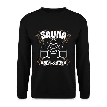 Saunameister - Geschenk Sauna Spruch Saunieren - Unisex Pullover - Schwarz - Vorne - Alina (178cm) & Michal (187cm)