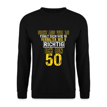 Sieht aus wie 18 fühlt sich wie 16 verhalten wie 6 - Unisex Pullover - Schwarz - Vorne - Alina (178cm) & Michal (187cm)