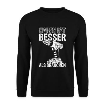 Akkschrauber Werkzeug Handwerker Heimwerker Spruch - Unisex Pullover - Schwarz - Vorne - Alina (178cm) & Michal (187cm)