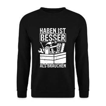 Akkschrauber Werkzeug Handwerker Heimwerker Spruch - Unisex Pullover - Schwarz - Vorne - Alina (178cm) & Michal (187cm)