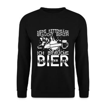 Meine Kettensäge braucht Benzin ich brauche Bier M - Unisex Pullover - Schwarz - Vorne - Alina (178cm) & Michal (187cm)
