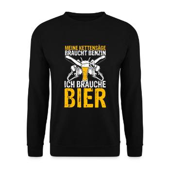Meine Kettensäge braucht Benzin ich brauche Bier M - Unisex Pullover - Schwarz - Vorne - Alina (178cm) & Michal (187cm)