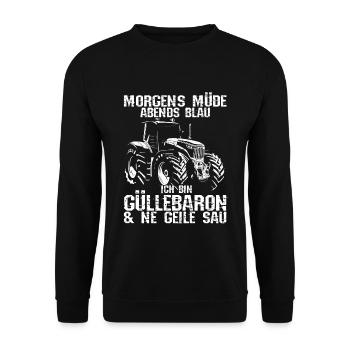Güllebaron Gülle Fahren Landwirt Spruch & Geschenk - Unisex Pullover - Schwarz - Vorne - Alina (178cm) & Michal (187cm)