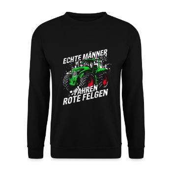 Traktor Landwirt Trecker Echte Männer fahren rote - Unisex Pullover - Schwarz - Vorne - Alina (178cm) & Michal (187cm)