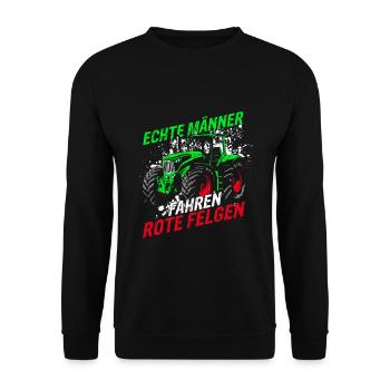 Echte Männer fahren rote Felgen Landwirt Traktor - Unisex Pullover - Schwarz - Vorne - Alina (178cm) & Michal (187cm)