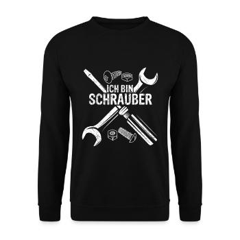 Ich Bin Schrauber - KFZ Werkstatt Auto Spruch Tuni - Unisex Pullover - Schwarz - Vorne - Alina (178cm) & Michal (187cm)
