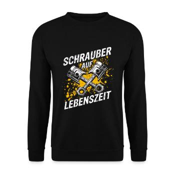 Garage Auto Tuning Tuner Lebenszeit Schrauber Mech - Unisex Pullover - Schwarz - Vorne - Alina (178cm) & Michal (187cm)