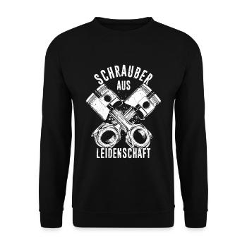 Schrauber aus Leidenschaft KFZ Werkstatt Spruch Tu - Unisex Pullover - Schwarz - Vorne - Alina (178cm) & Michal (187cm)