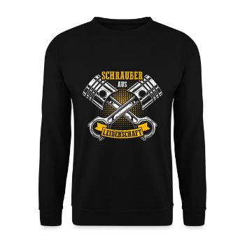 Schrauber aus Leidenschaft KFZ Werkstatt Spruch Tu - Unisex Pullover - Schwarz - Vorne - Alina (178cm) & Michal (187cm)