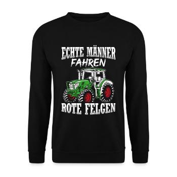 Echte Männer fahren rote Felgen - Traktor Landwirt - Unisex Pullover - Schwarz - Vorne - Alina (178cm) & Michal (187cm)
