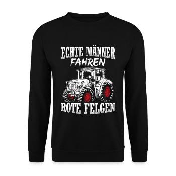 Traktor Landwirt Geschenk Echte Männer fahren rote - Unisex Pullover - Schwarz - Vorne - Alina (178cm) & Michal (187cm)