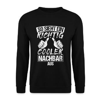 Nachbar Geschenk Bester Cooler Nachbar der Welt Sp - Unisex Pullover - Schwarz - Vorne - Alina (178cm) & Michal (187cm)