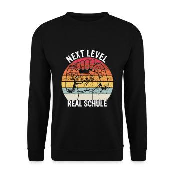 NEXT LEVEL REALSCHULE - Bye Bye Grundschule Zocken - Unisex Pullover - Schwarz - Vorne - Alina (178cm) & Michal (187cm)