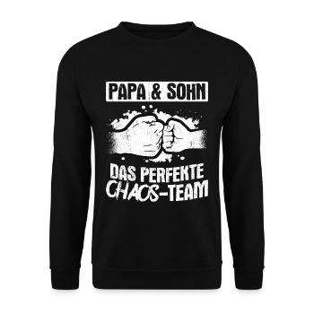 Papa & Sohn Das Perfekte Chaos Team - Vatertag Bes - Unisex Pullover - Schwarz - Vorne - Alina (178cm) & Michal (187cm)