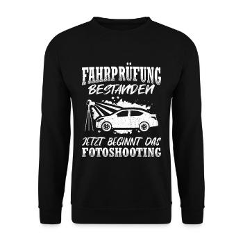 Fahrprüfung Bestanden Führerschein Autofans Fahran - Unisex Pullover - Schwarz - Vorne - Alina (178cm) & Michal (187cm)